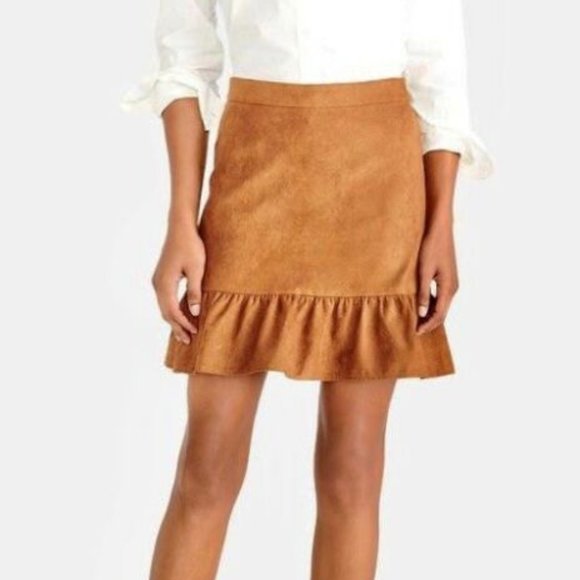 NWT J. Crew Factory Brown Suede Like Skirt Ruffle At Bottom Lined Size 24 - Picture 1 of 3